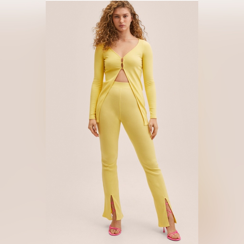 Mango Yellow Ribbed Two-Piece Set size Medium NWT